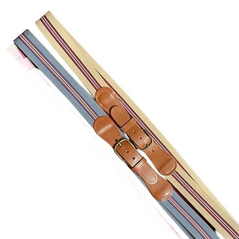 Vintage striped stretch webbing and leather belts fits upto 38” waist